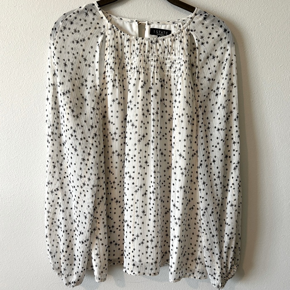 1.STATE Open Shoulder Star Gold Shimmer Blouse (S)
